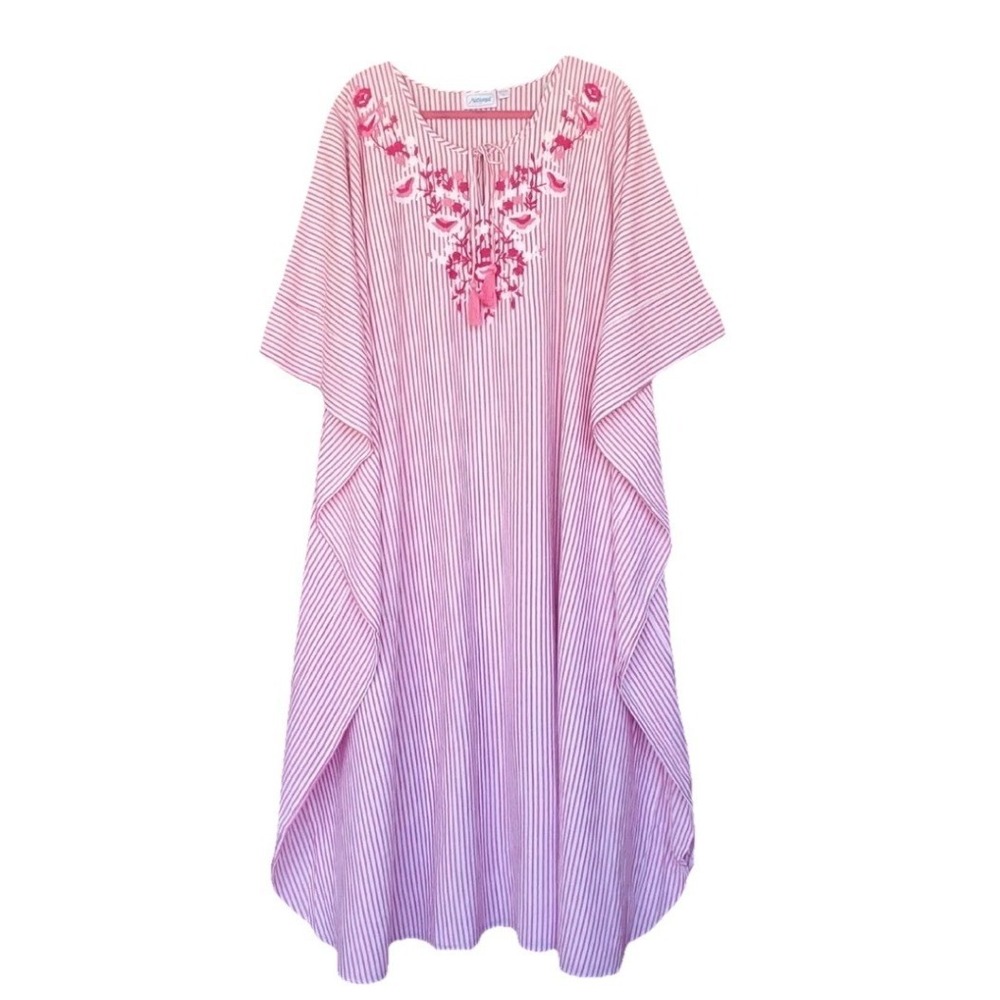 National One Size Wide Plus Size Kafton Pink Embroidery Dress Bathing Suit Cover